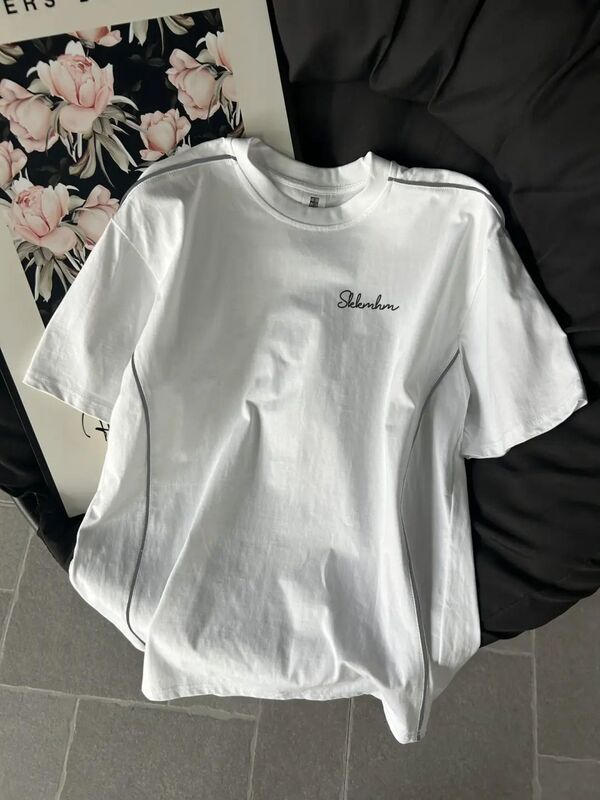 American Sports Style Top-Stitch Design Short-Sleeved T-Shirt for Women in Summer, Loose and Cute Student Versatile Round Neck Top Ins Trend