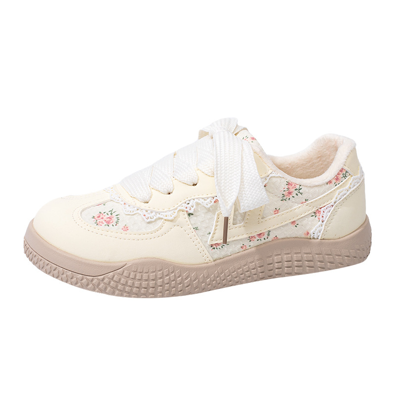 Baja fuerza de retroalimentación, zapatos de entrenamiento literario cómodos, flores de encaje, zapatos casuales frescos, ligeros, estilo universitario, zapatos de sola gruesa para mujeres