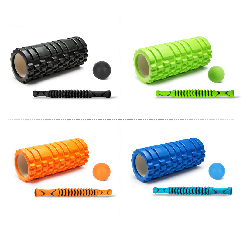Rodillo de eje de espuma conjunto de tres piezas suministros de yoga para el hogar relajación muscular fascia bola traje de palo de diente de lobo