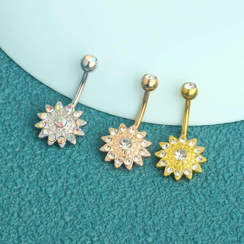 Sunflower CZ Diamond Belly Button Ring 316L Surgical Steel Dangle Belly Ring for Women detail image 7