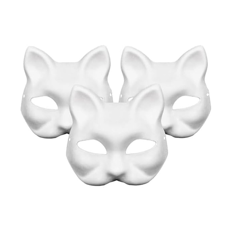 Máscara de cara de gato blanco de venta caliente de Amazon Máscara de pulpa Máscara de bricolaje en blanco Máscara de Halloween