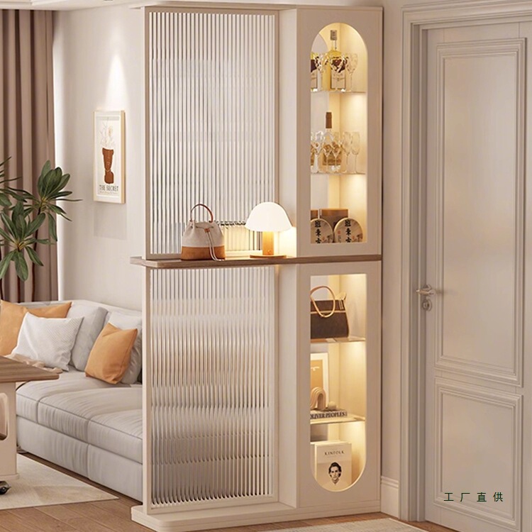 Solid Wood Entrance Cabinet Shoe Cabinet Integrated Cabinet 2025 New French Screen Partition Cabinet Home Door Wine Cabinet Storage Cabinet