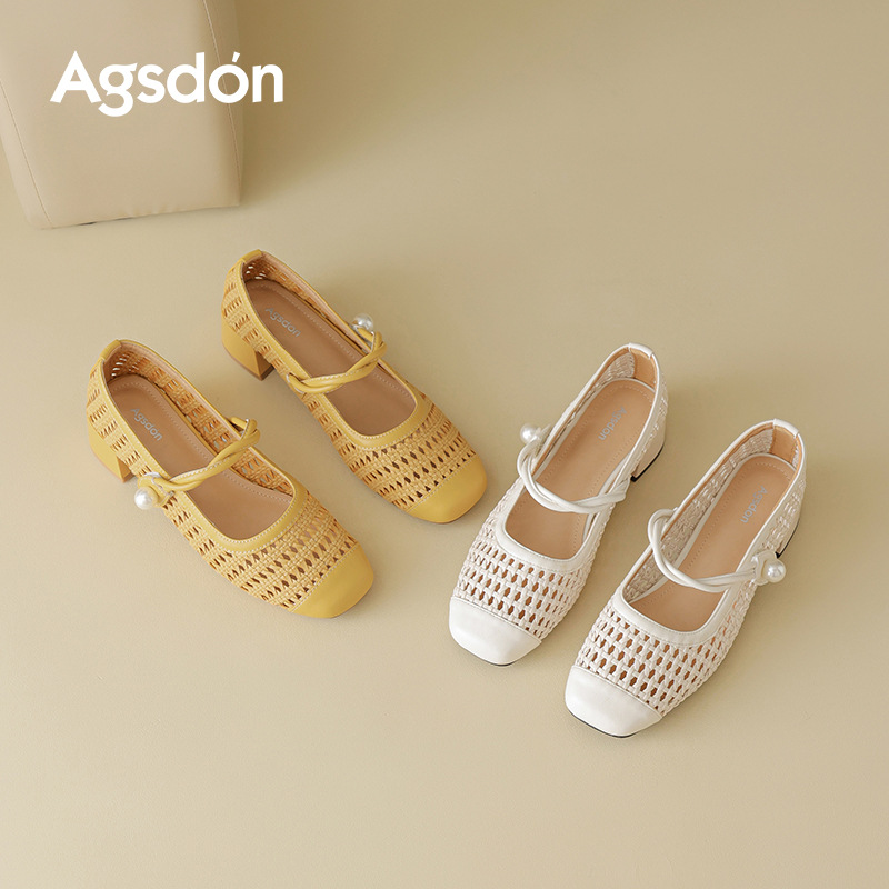 Zapatos Mary Jane Tejidos Augusden para Mujer, Estilo Verano 2026, para Usar al Aire Libre con Falda, Sandalias Amarillas con Diseño Hueco