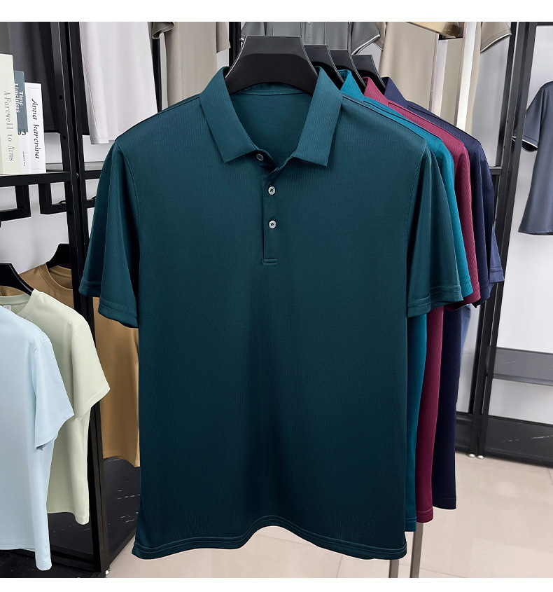 Áo polo nam tay ngắn lụa tơ tằm cao cấp phong cách công sở — Xanh đậm 15580 chi tiết 21