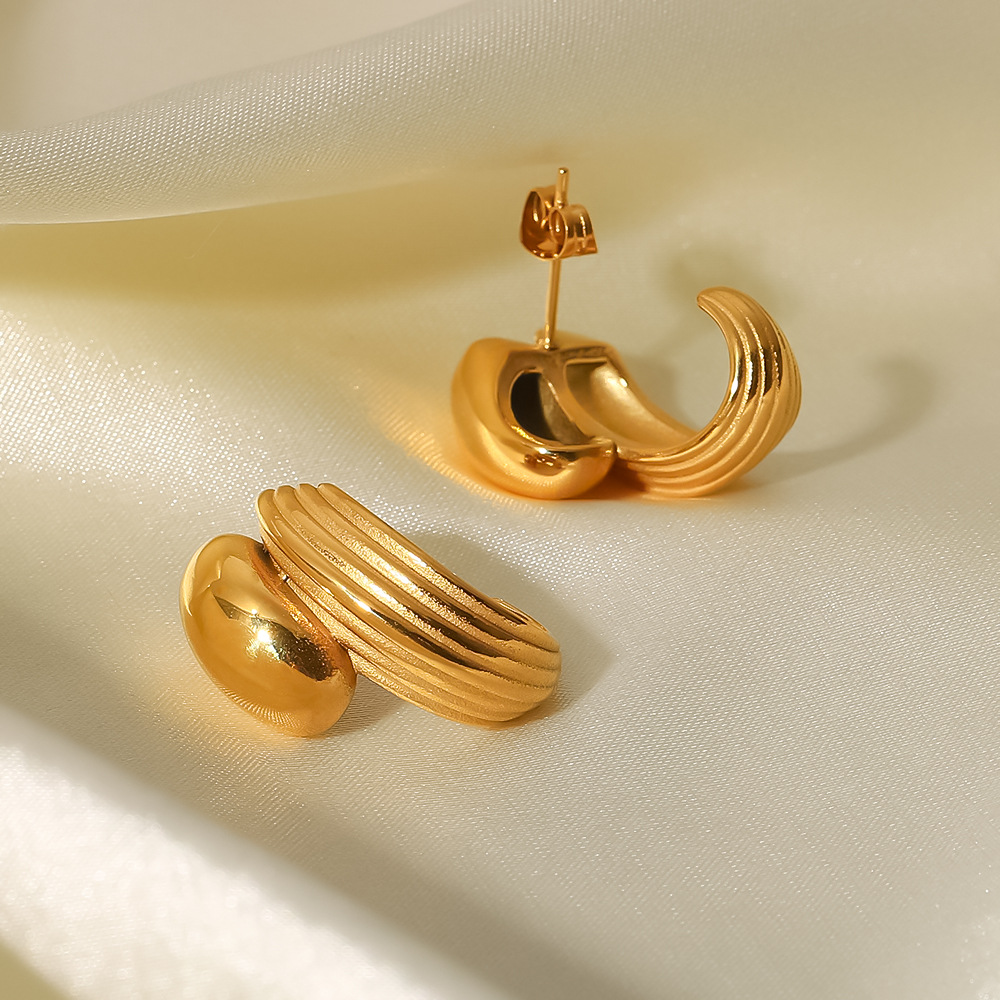 Fashion Geometric Stainless Steel Ear Studs Layered Gold Plated Stainless Steel Earrings