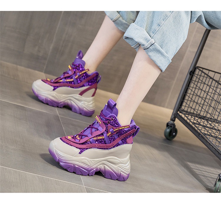 Women's Dad Trainers With Thick Soles And Sequin Detail Casual_voghion.com