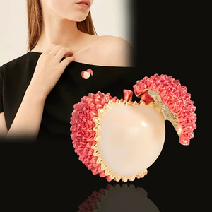 New Handmade Enamel Brooch Corsage Exquisite Diamond-Encrusted Korean Style Lychee Brooch Versatile Clothing Accessories Pin for Women