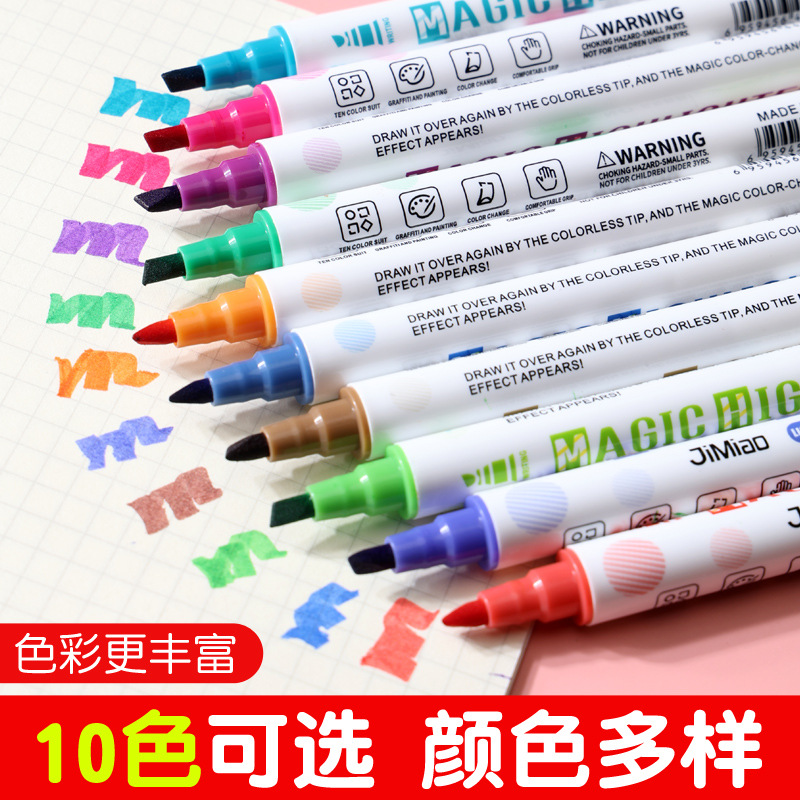 El resaltador recomienda que cambia de color pluma de acuarela cuenta de mano pincel de pintura para niños pluma de graffiti rotulador de doble cabeza de 10 colores