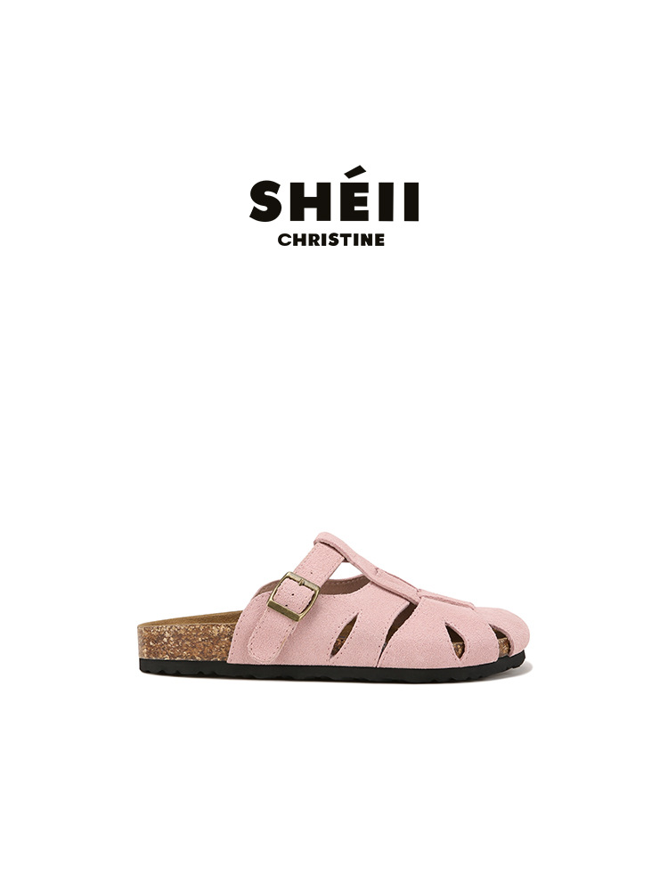 [Sheii Su Yinyin] La doctrina real ~ Moda hueco de suela gruesa Baotou Buckener pantuflas mujeres medio arrastradas para llevar verano