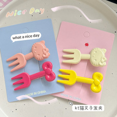 可爱小猫蝴蝶结叉子发夹ins甜美少女刘海夹精致日系百搭学生头饰