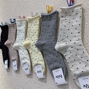 Dongdaemun Grey Wave Potting Socks Children's Spring and Autumn Curl Internet Red-style Distinctive Polka Dot Cotton Breathable Mid-tube Socks