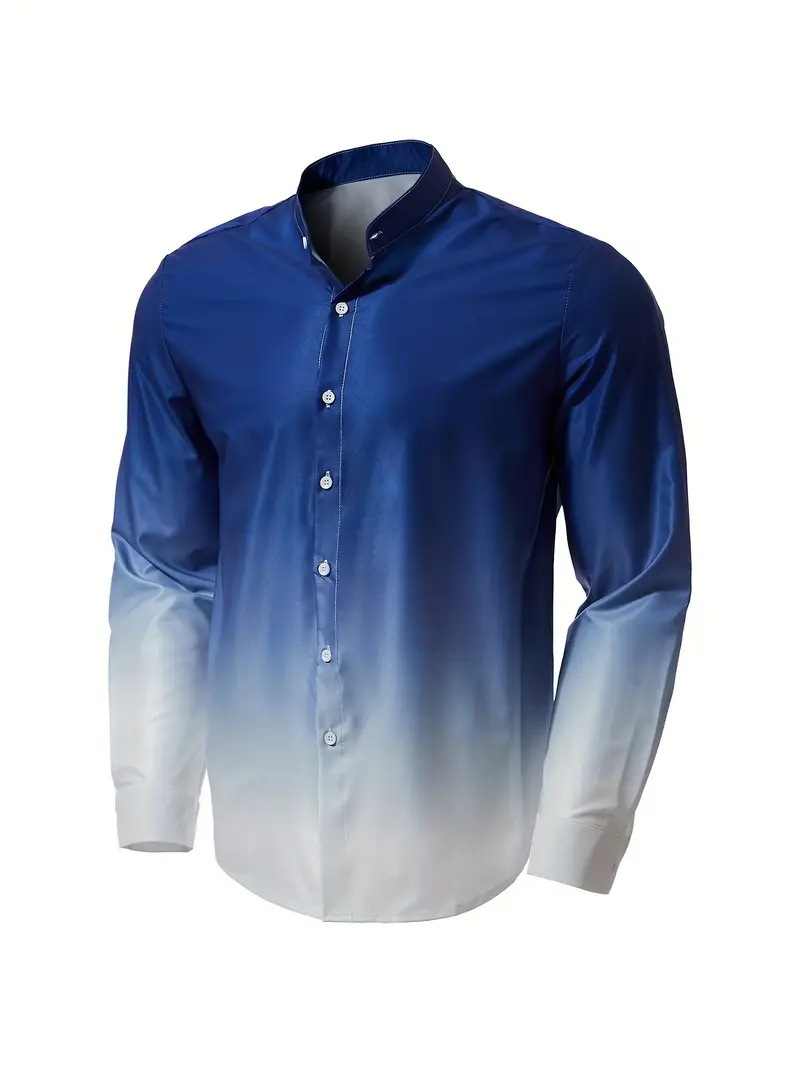 Camisa de manga larga con color degradado de estilo universitario de vitalidad juvenil, cómoda y transpirable, cuello alto que absorbe el sudor, top de un solo pecho MB29