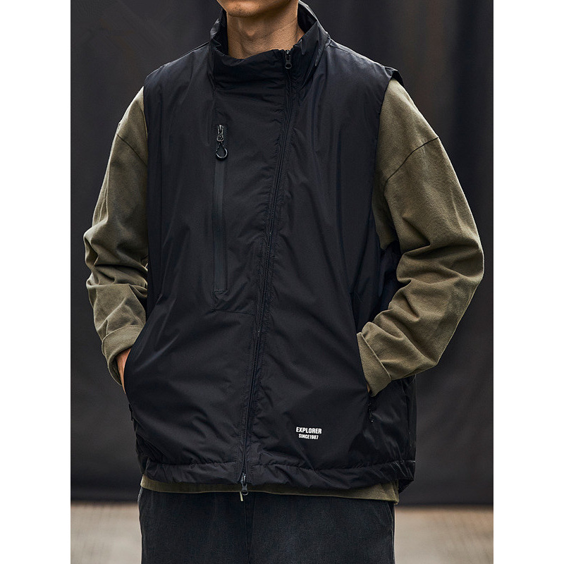 Winter Japanese style men's workwear stand-up collar vest sleeveless autumn and winter warm coat
