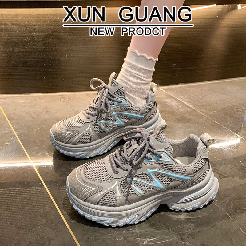 真皮厚底网面老爹鞋女鞋2025秋季新款时尚百搭增高休闲运动鞋女款|undefined