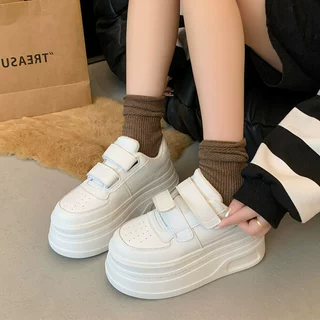 厚底休闲内增高时尚百搭经典板鞋女款2025春秋季新款魔术贴小白鞋
