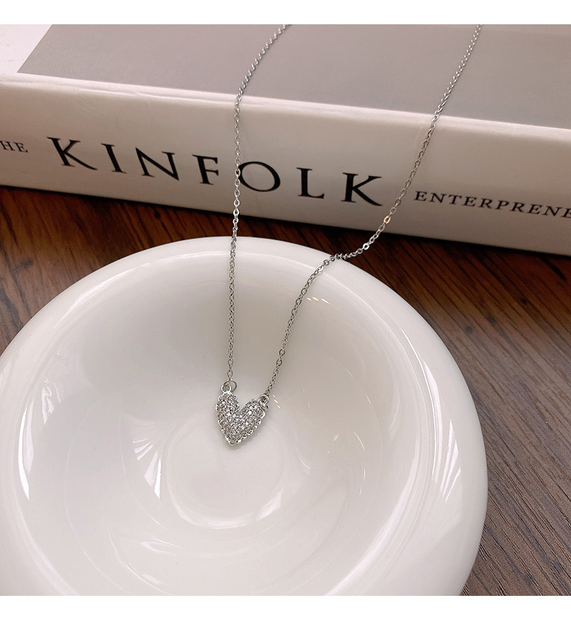 Womenu0027S Simple Style Heart Titanium Steel Zircon Necklace Inlaid Zircon Stainless Steel Necklace