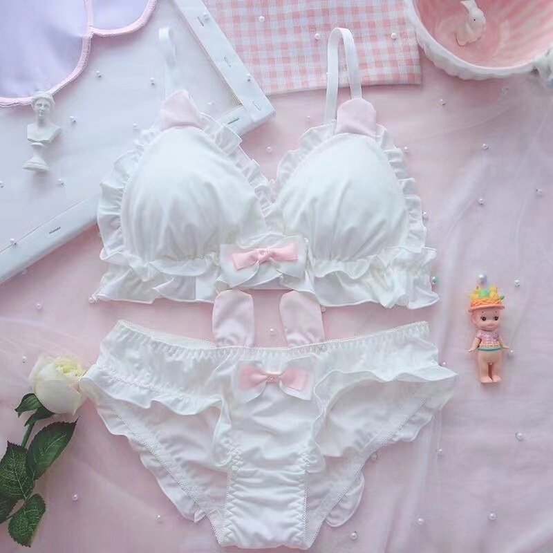 Cute Rabbit Ears Girl Underwear Students Pure Want Small Chest Gathering Anti-sagging Thin Non-rims Bra suit