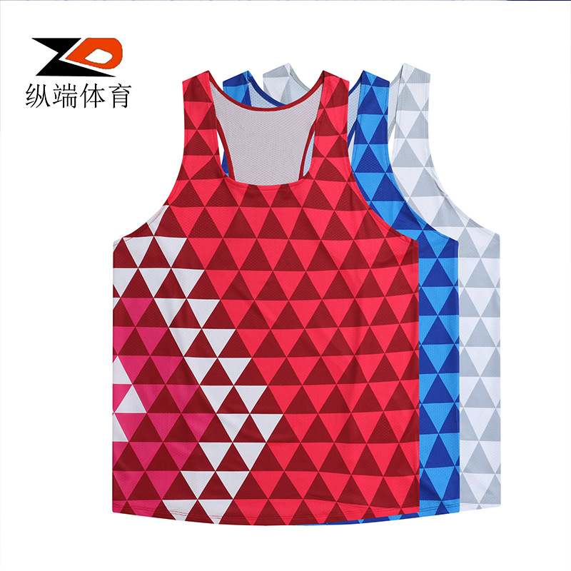 ZD longitudinal end men's track and field marathon running vest sports quick-drying breathable ultra-light mesh training suit