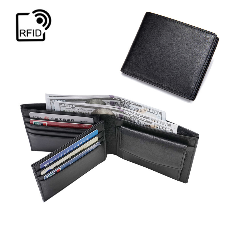 Foreign Trade Hot Selling Short Men's Wallet Head Layer Cowhide Leather Wallet Coin Purse RFID Anti-theft Brush Wallet Money Clip