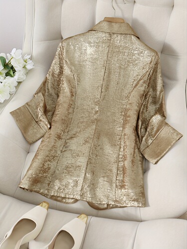 Elegant Metallic Polyester Single Button Blazer for Women