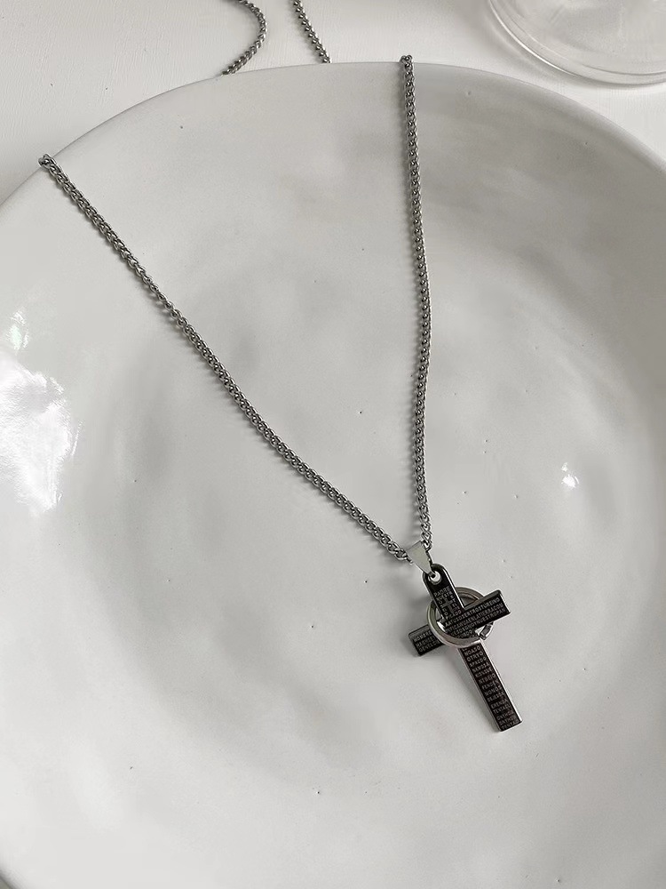 Holiday Occasion Titanium Steel Material Hip-hop Cross Titanium Steel Patchwork Pendant Necklace