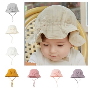 New Ins Baby Pure Cotton Basin Hat European and American Baby Bow Fisherman Hat Pure Color Kidsren's Sun Hat Cross-Border