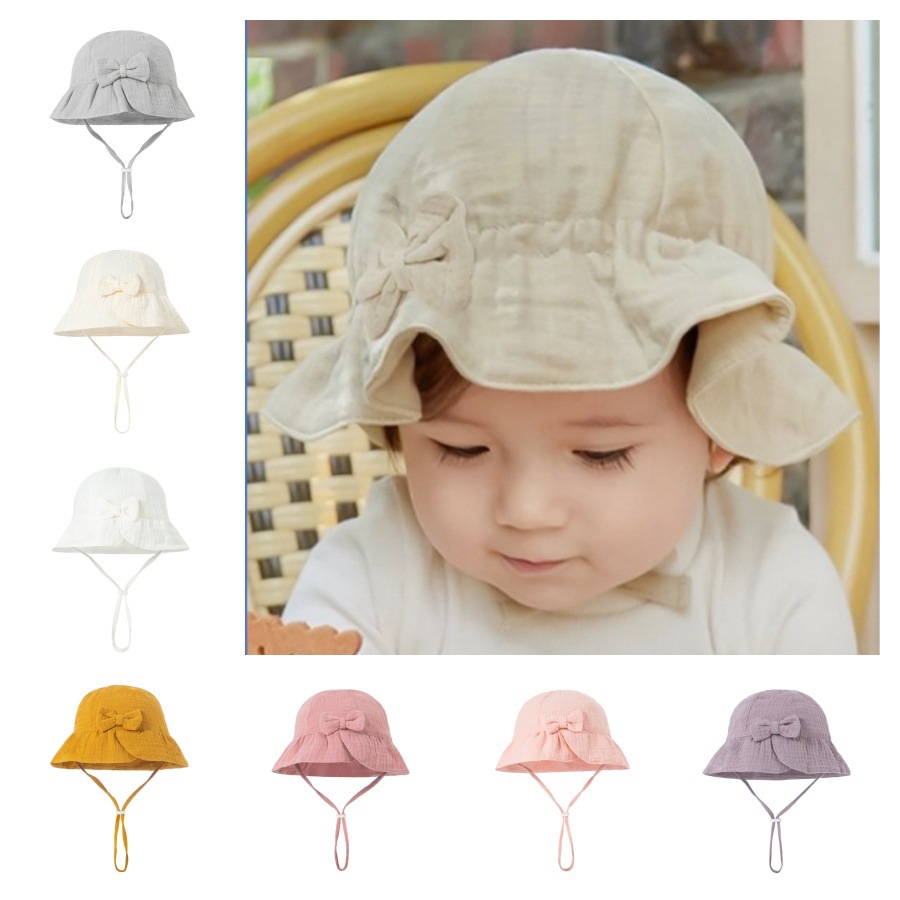 brand children's cotton solid color sun hat with bow