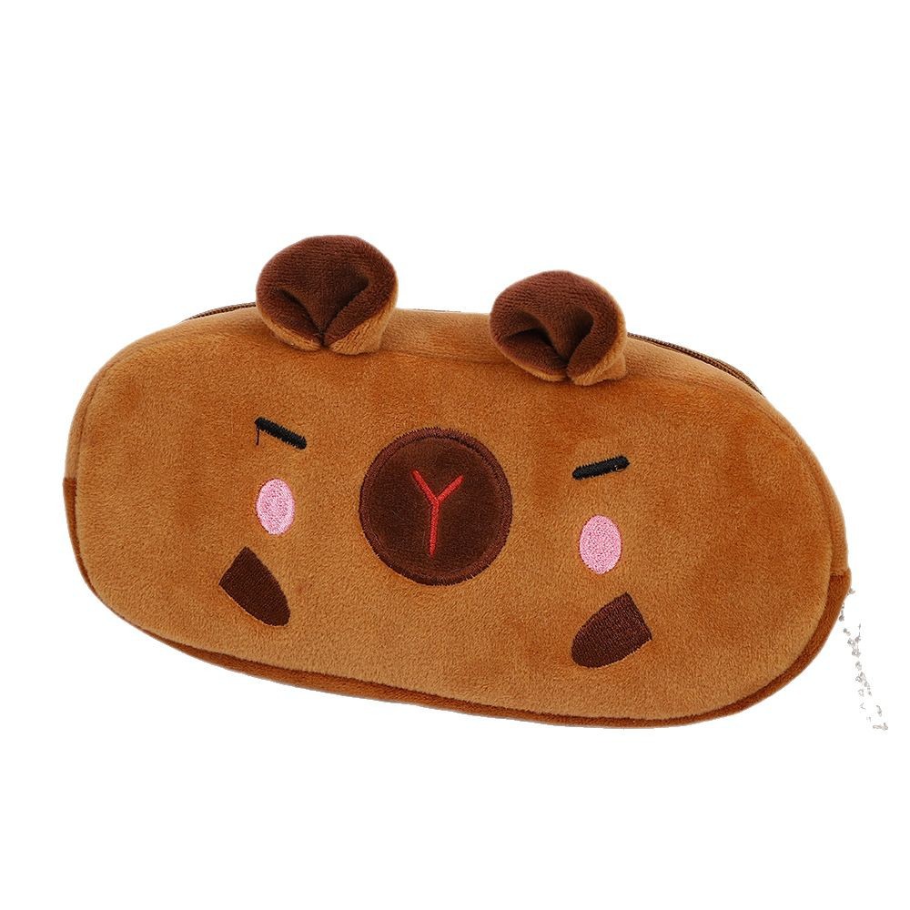 Bolso de lápices de felpa Kapibala de estilo explosivo Bolso de papelería para niños de carpincho de dibujos animados de gran capacidad Bolso de almacenamiento de suministros escolares