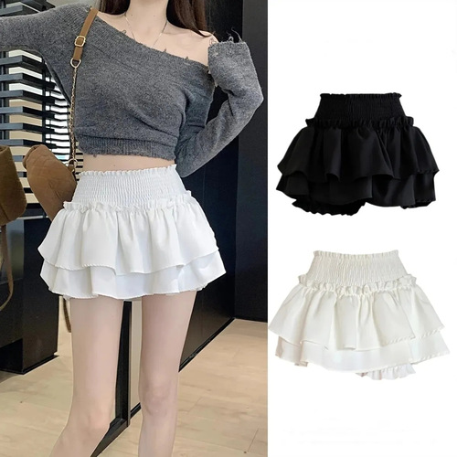 French Pleated Midi Skirt for Women - Summer Ballet Style Cake Skirt, High-Waisted Slimming A-Line Skirt, Modest Short Shorts Skirt