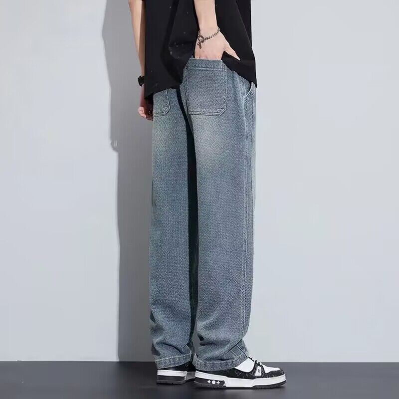 Jeans estrelado para hombre verano delgado 2025 nuevo estilo de moda primavera y otoño americano casual pantalones rectos sueltos