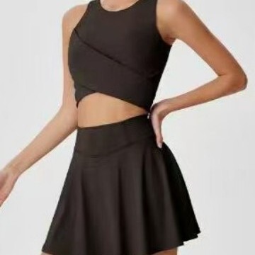 Cross-border Seamless Fit Yoga suit Laminated Cross Backless Vest Fitness Skirt Outdoor Running Sportswear for Women