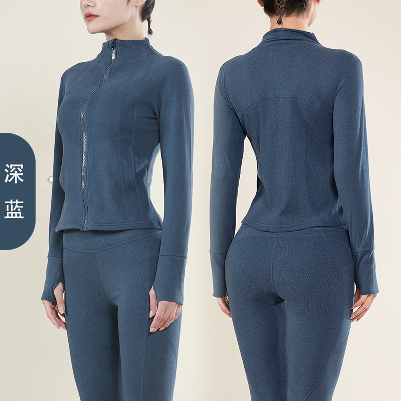 Juyitang cepillado yoga ropa superior melocotón deportes abrigo de las mujeres del otoño y el invierno de la cremallera del collar del soporte corriendo ropa de entrenamiento