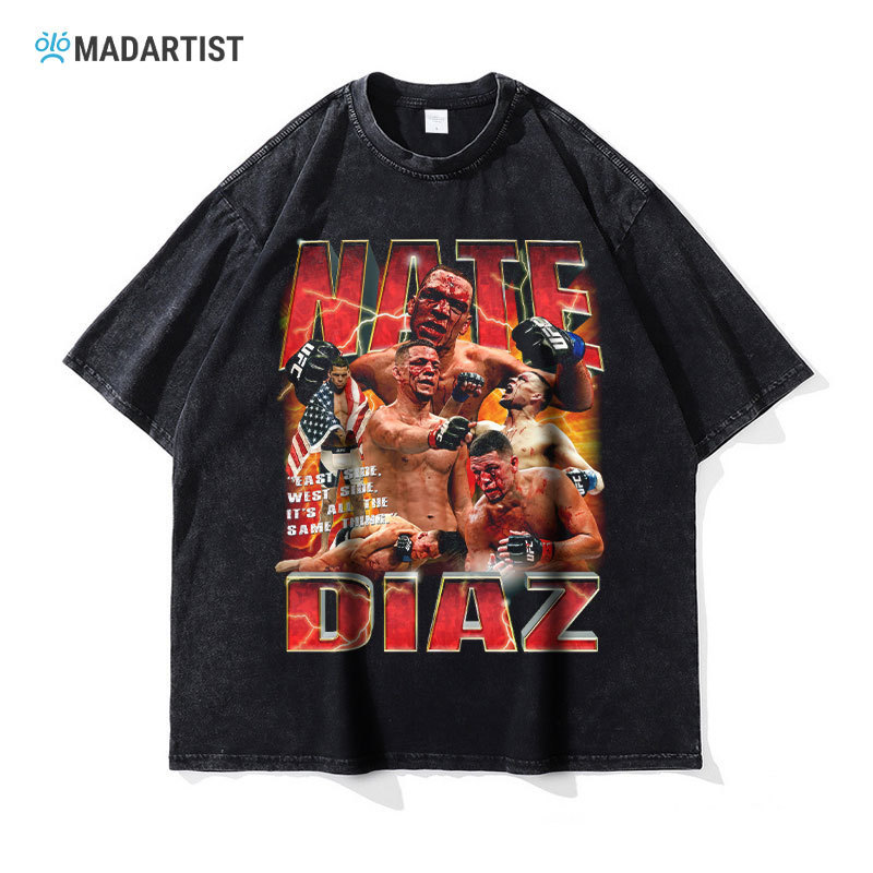 MADARTIST Nate Diaz T-Shirt UFC Fighting Nate Diaz Washed Distressed Retro Boxing Short Sleeve