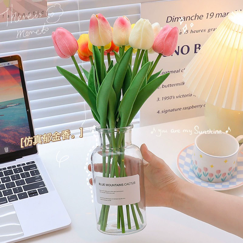 Трансграничная горячая распродажа Pu имитация тюльпана украшения дома градиент поддельный цветок украшения домашняя атмосфера чувство реквизит букет