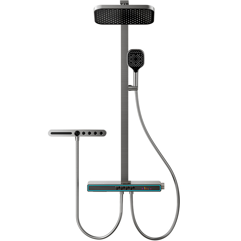 Baños de cobre todo el conjunto de ducha de música luz de atmósfera tecla de piano doméstica temperatura constante inteligente ducha de ducha digital