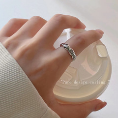 Cool Wind French Metal Silver Ring with High-end Open Design, Adjustable Fashion Minimalist Band