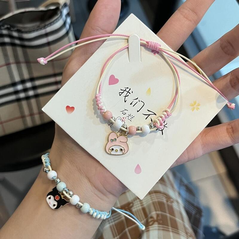 Kuromi Sanrio Handmade Hand Rope Braided Pink Cute Ins Couple Bestie Gift Bracelet Simple