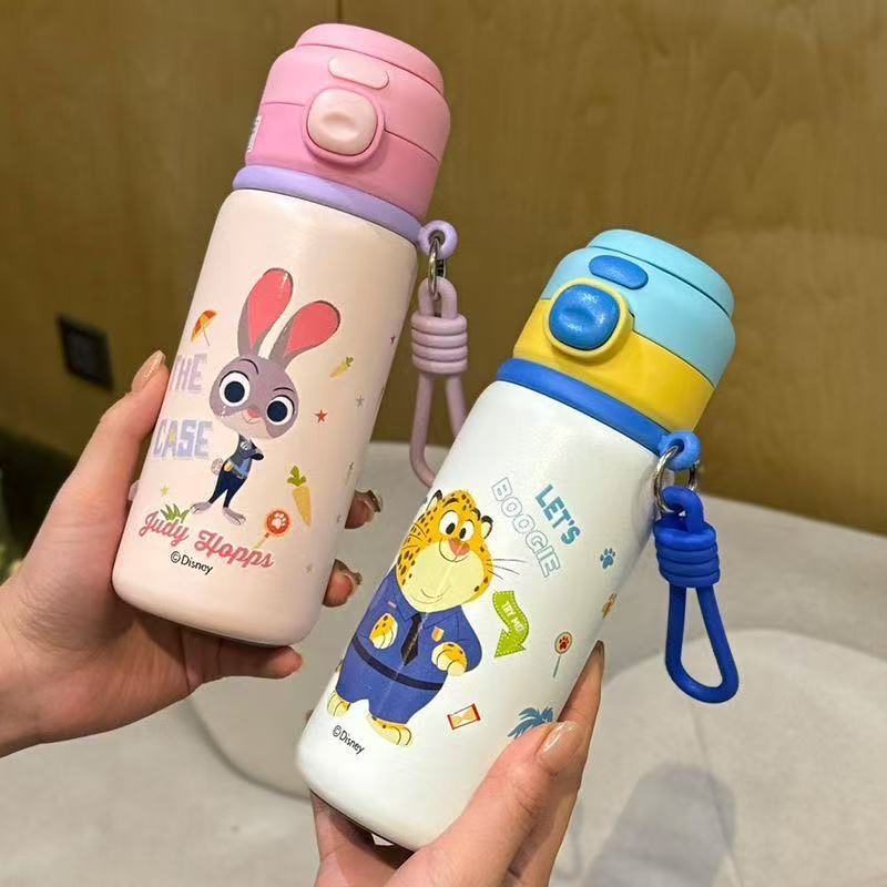 Mad Animal City Judy Nick Taza de calentamiento para chicas lindas tazas de paja portátiles para estudiantes de escuela primaria doble hervidor de agua