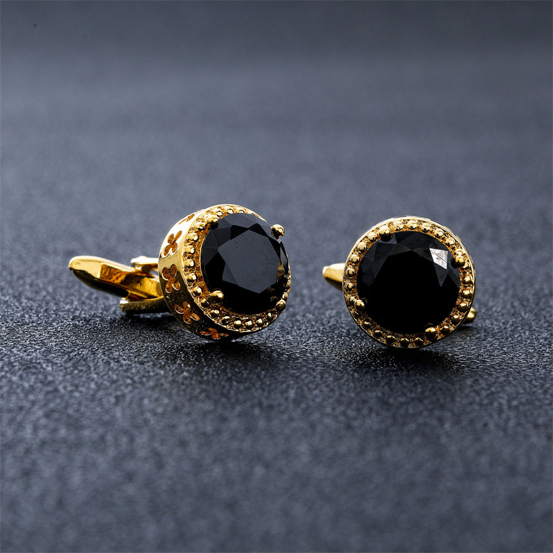 Alibaba.com Fashion Hot Selling Round Crystal Sapphire Cufflinks French Style Shirt Men's Cufflinks Swarovski Gemstone Cufflinks