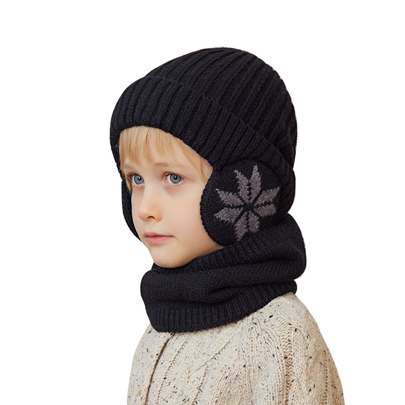 Kindermütze Winter Samt Hals Set Gestrickte Wollmütze Herren und Mädchen Warmer Ohrenschutz Hoodie Kopfkappe_voghion.com
