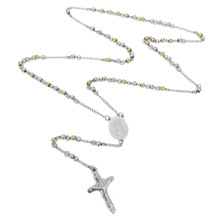 亚马逊爆款不锈钢念珠项链玛利亚十字架吊坠项链饰品现货批发