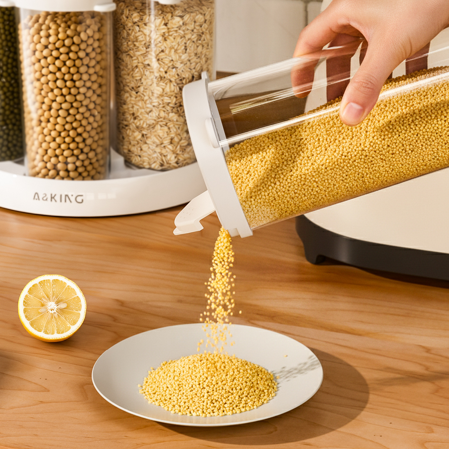 Tanque rotativo de granos gruesos granos gruesos sellado a prueba de humedad caja de almacenamiento de grados de grados de alimentos tanque de almacenamiento de harina de arroz doméstico de soja