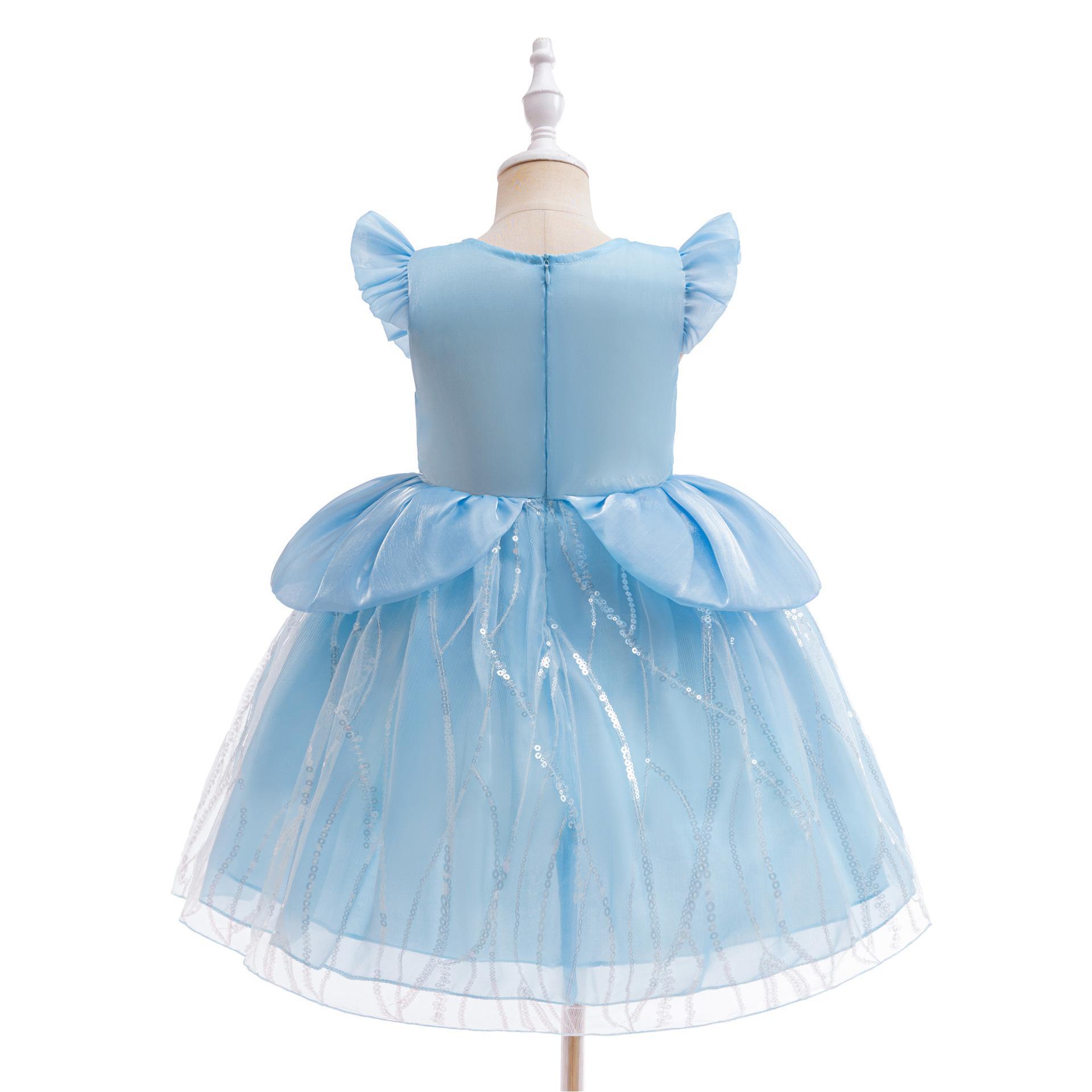 Ropa infantil transfronteriza nueva reina de nieve vestido de princesa de niñas vestido de satin vestido de malla de manga pequeña ropa de personaje image 4