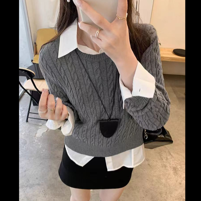 麻花套头毛衣内搭针织高级感针织衫女2025新款秋冬修身打底短上衣|undefined