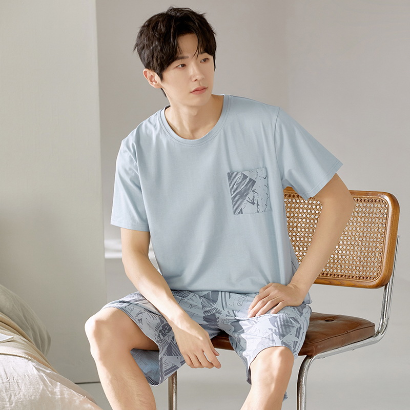 2025 nuevo pijama de hombre de verano de manga corta pantalones cortos delgados jóvenes de escuela secundaria ropa casera suelta juego casual