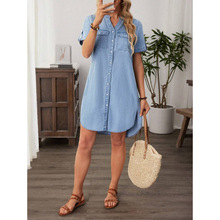 B 16419 Lapel Denim Shirt Dress ����ţ�г���ȹŮ�羳��ó