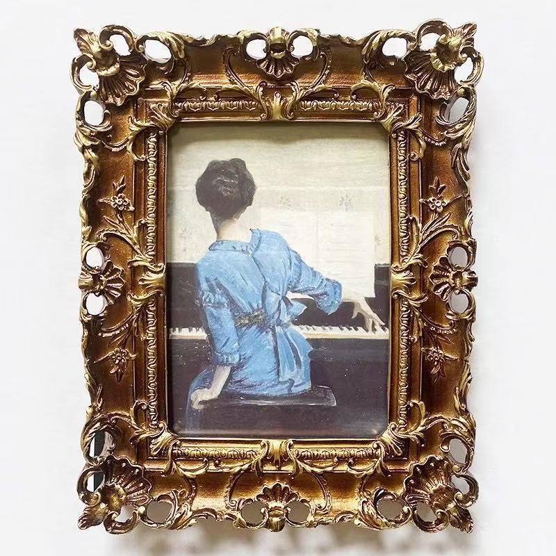 European-Style Retro Resin Photo Frame, Studio Wedding Photo Rectangular Creative Ornament, Resin Carved Hollow Photo Frame