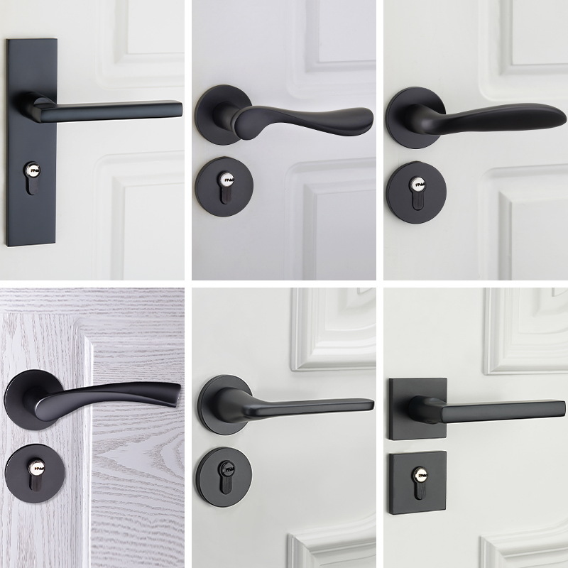 Split cerradura interior del hogar Universal negro dormitorio mudo manija de la puerta de madera grande 58 cerradura cuerpo cerradura de la puerta