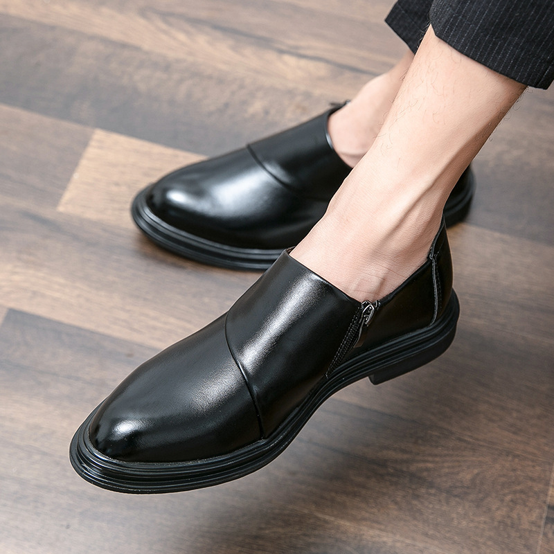Primavera y otoño hombres zapatos de cuero casuales de negocios cubierta de punta zapatos de cuero casuales de un pie de zapatos de hombre botas de cuero pequeñas