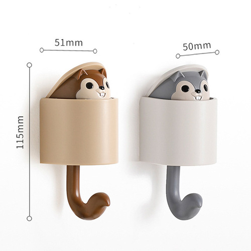 Creative cute squirrel hook, no punching, sticky hook, door hanging clothes hook, wall hanging, entryway storage key hook